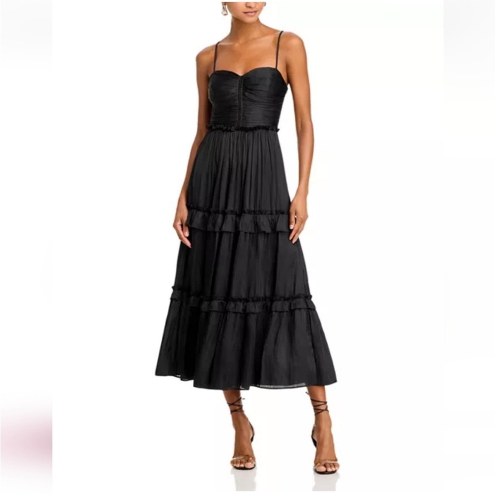 NWT Aqua (Bloomingdales) Black Tiered Midi Dress | Size XL